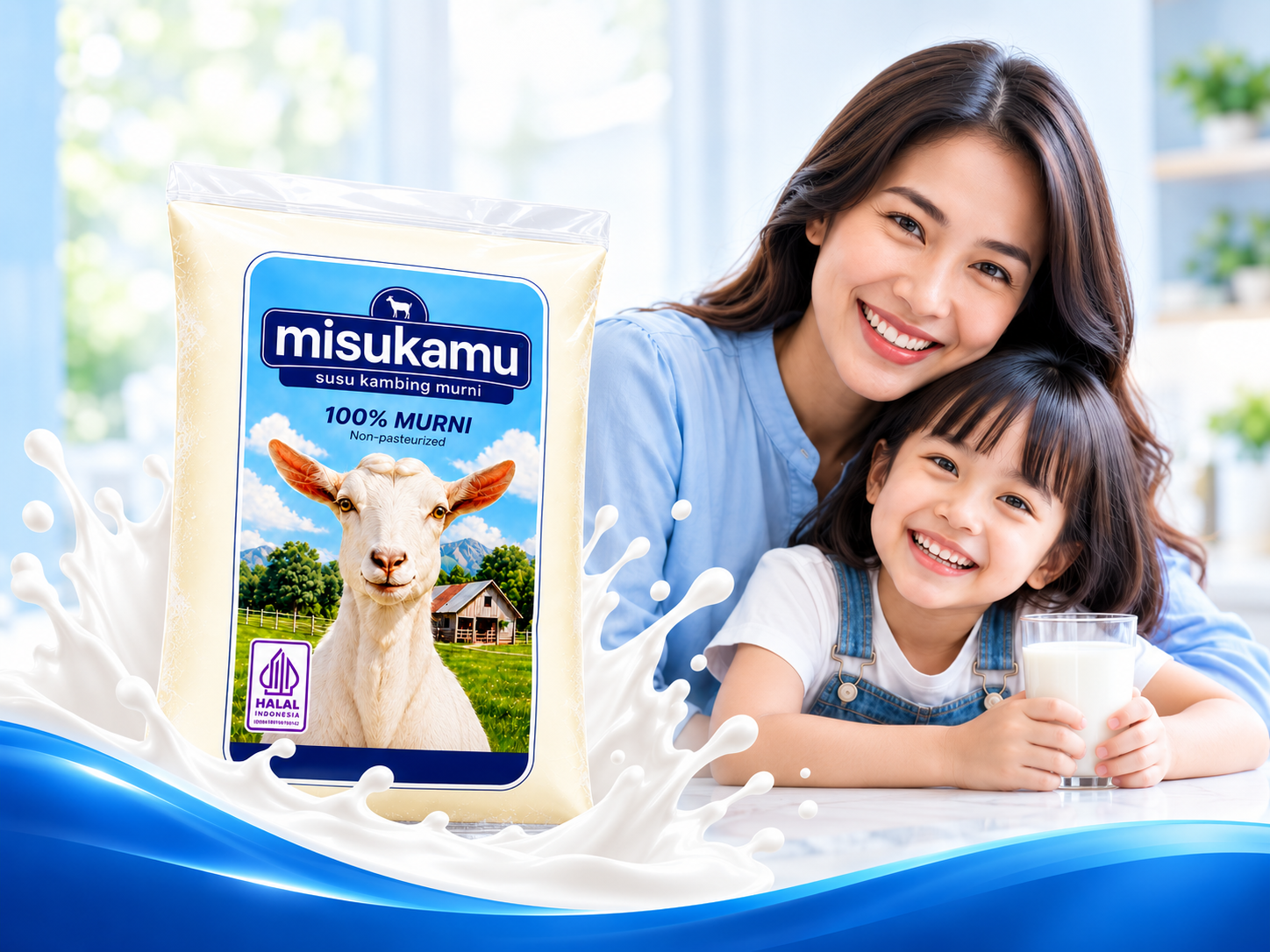 Visual keluarga dan produk Misukamu susu kambing murni
